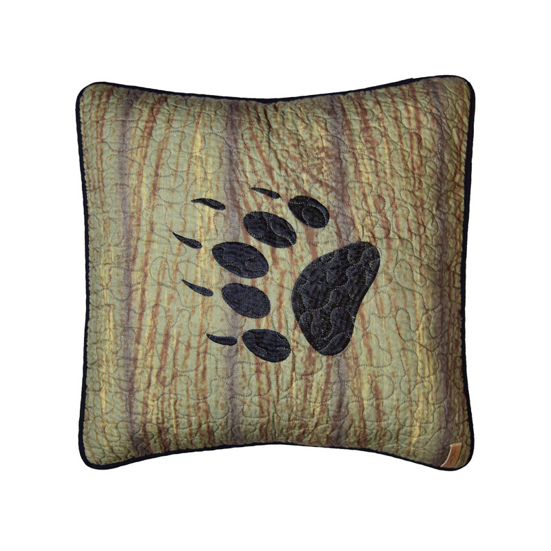 Bear Paw Embroidered Cotton Square Throw Pillow