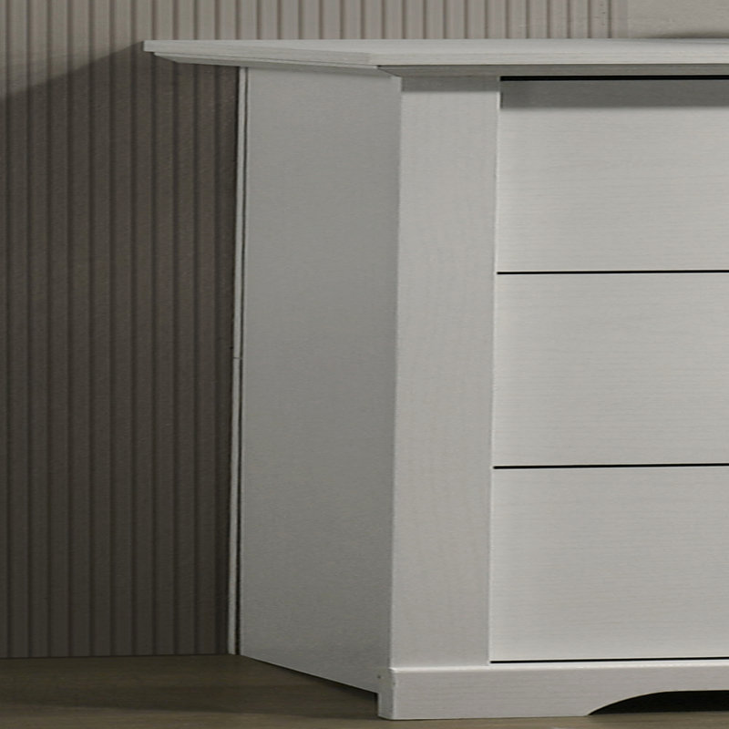 57"W White 6-Drawer Dresser With Black Handles, White