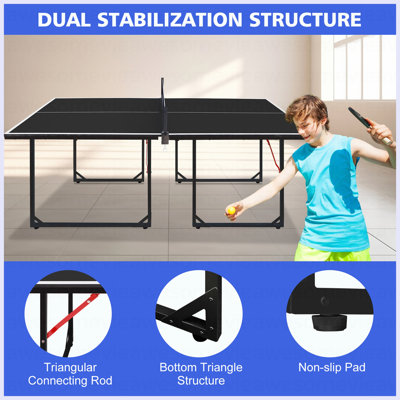 6Ft Mid-Size Table Tennis Table, Foldable & Portable Ping Pong Table Set For Indoor & Outdoor Games With Net, 2 Table Tennis Paddles And 3 Balls (Black Tabletop)
