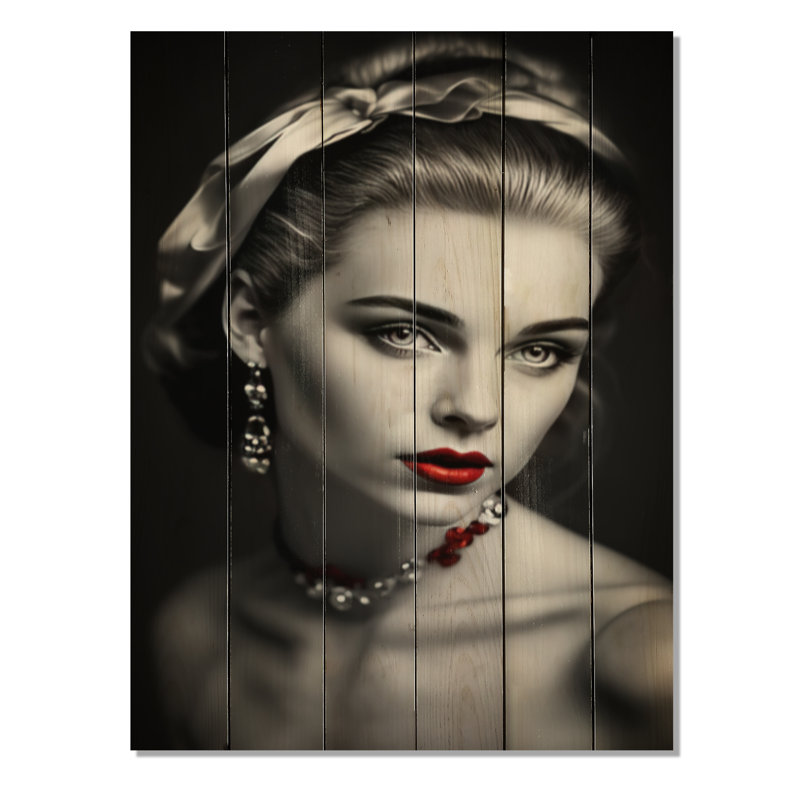 «Enzly Vintage Elegance» en noir et rouge II sur bois, H 20 po x l 10 po x P 0,78 po