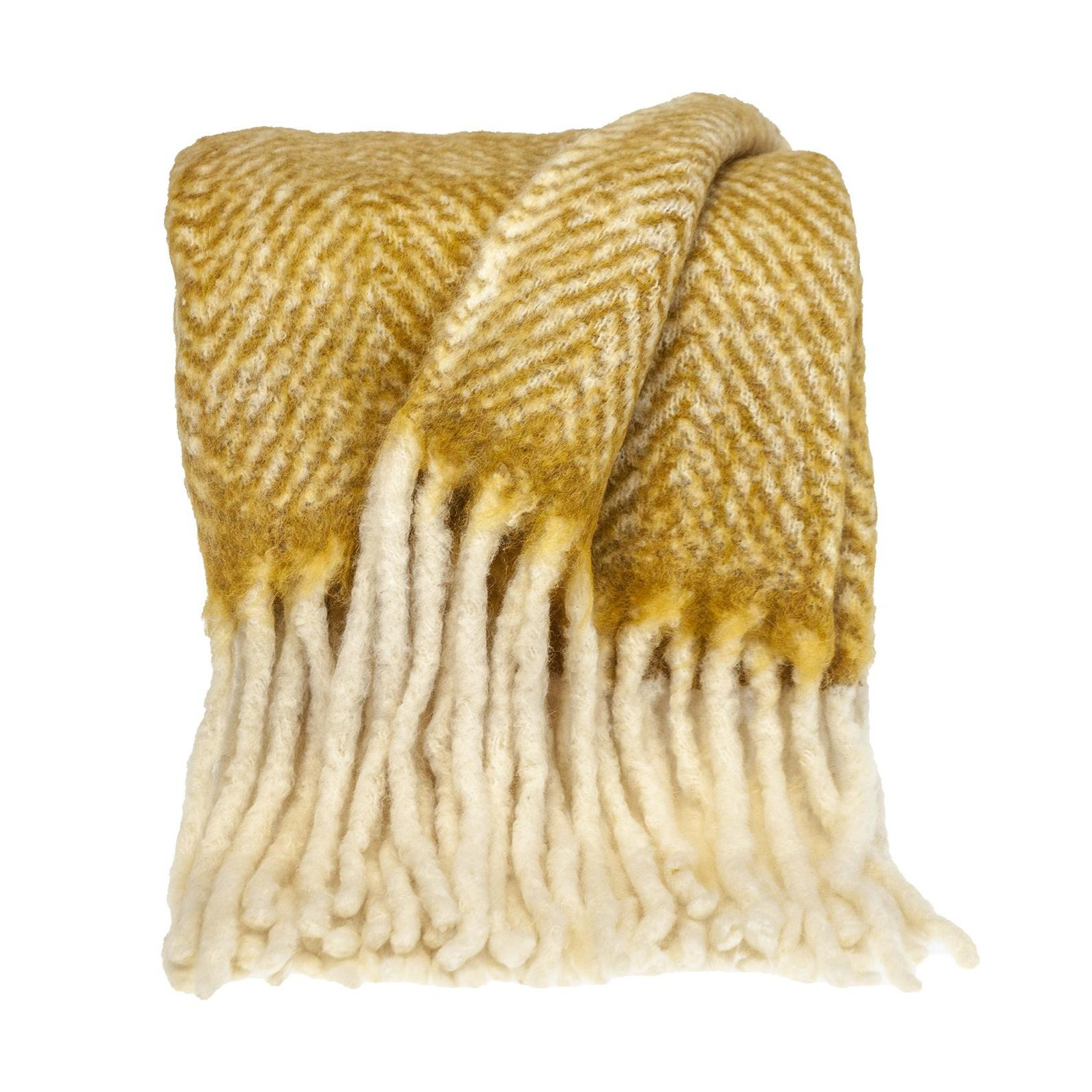 Ixia Wool Blend Knitted Throw Blanket, Mustard