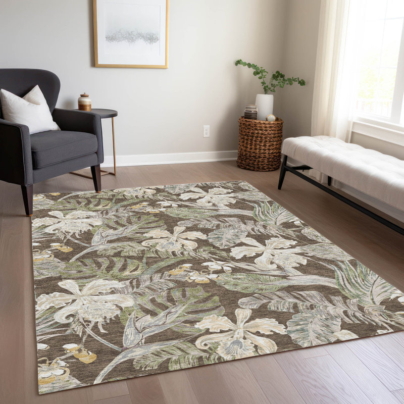 Machine Washable Indoor/Outdoor Cinead ACN1708 Brown Rug, Rectangle 2'6" x 3'10"