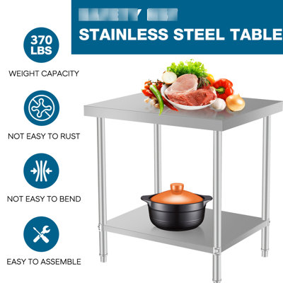 Table de cuisine en acier inoxydable de 32 pouces de haut et 24 pouces x 18 pouces avec tablette inférieure, idéale pour les espaces de préparation dans les environnements de restauration commerciaux et domestiques.