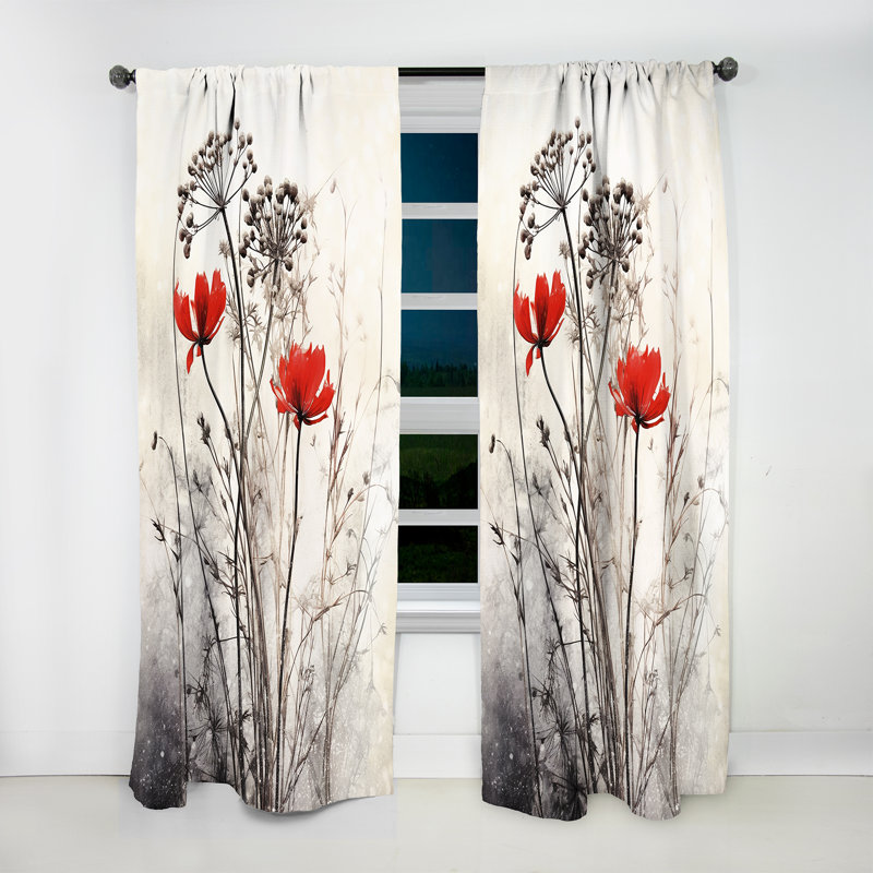 Red Grey Herb Garden I - Rideau traditionnel - Velours obscurcissant - 1 panneau, L 52 po x L 90 po