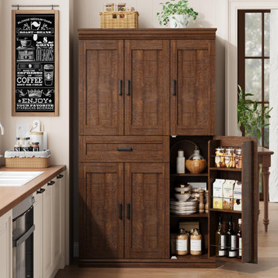 Armoire de cuisine autoportante Modern - bahut de 70 po de hauteur avec portes, tablettes et grand tiroir - Organisateur de buffet peu encombrant pour salle à manger, salon ou cuisinette, brun rougeâtre