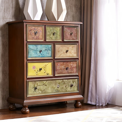 Vintage Hand-Painted Accent Chest with 8 Drawers