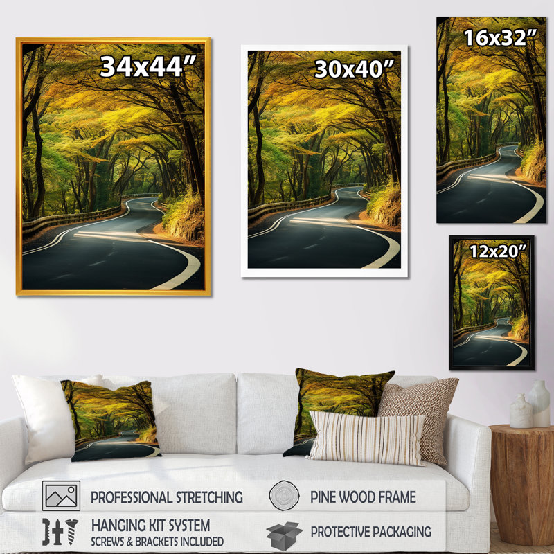 «Green Road Path Of Summer», H 32 po x l 16 po x P 1 po, Cadre flottant noir
