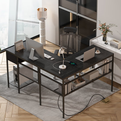Wooderson 55.1" L Shaped Reversible Computer Corner Gaming Desk for Home Office