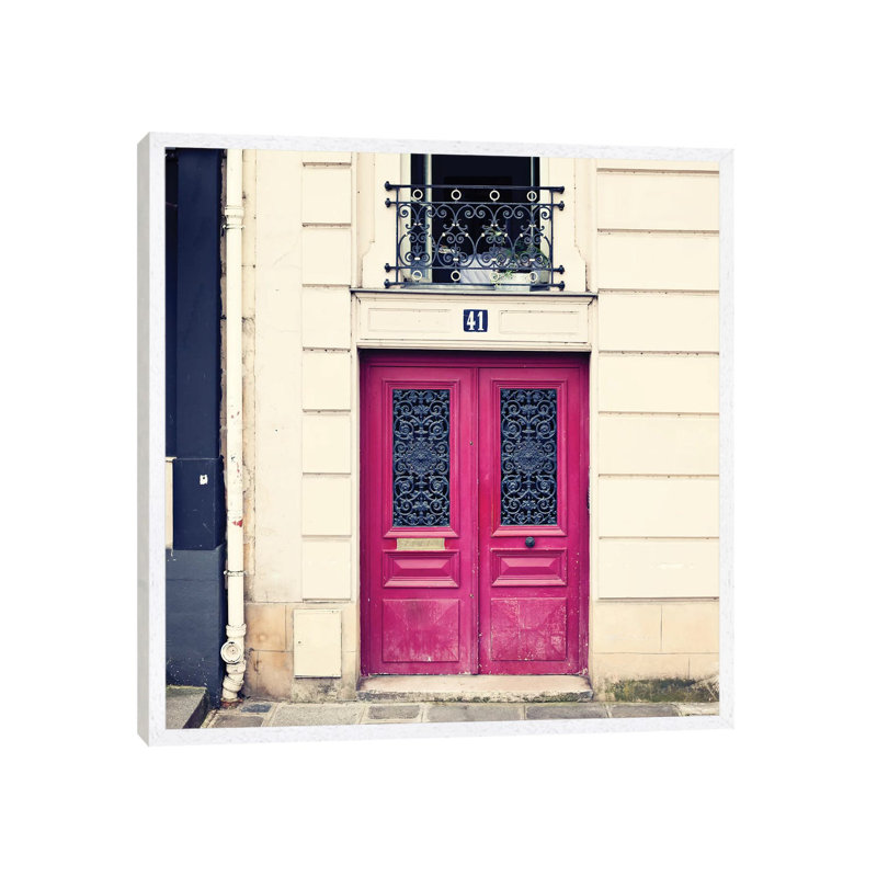 Paris Pink Door by Caroline Mint - Print on Canvas, 66.04 cm H x 66.04 cm W, White Framed