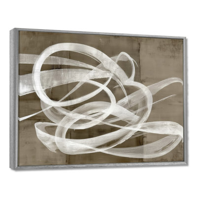 «White Grey Abstract Modern Brush Swirl», formes abstraites encadrées, art mural moderne sur toile blanche