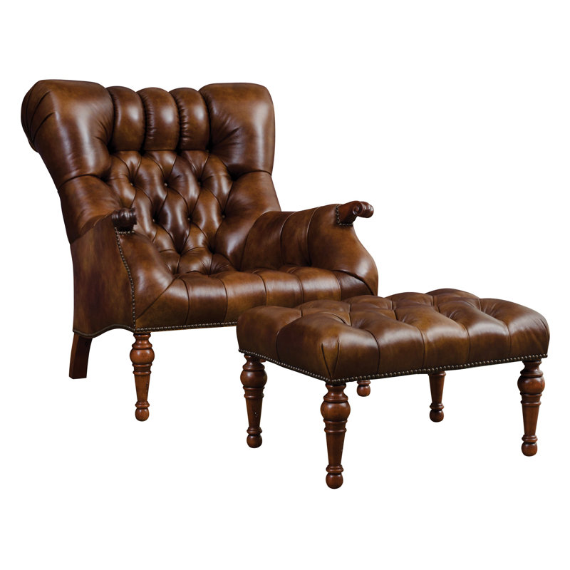 Leopold Wingback Chair, Windsor, Rialto Pecan Genuine Leather