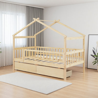 Twin Size Wooden House Bed With Two Drawers