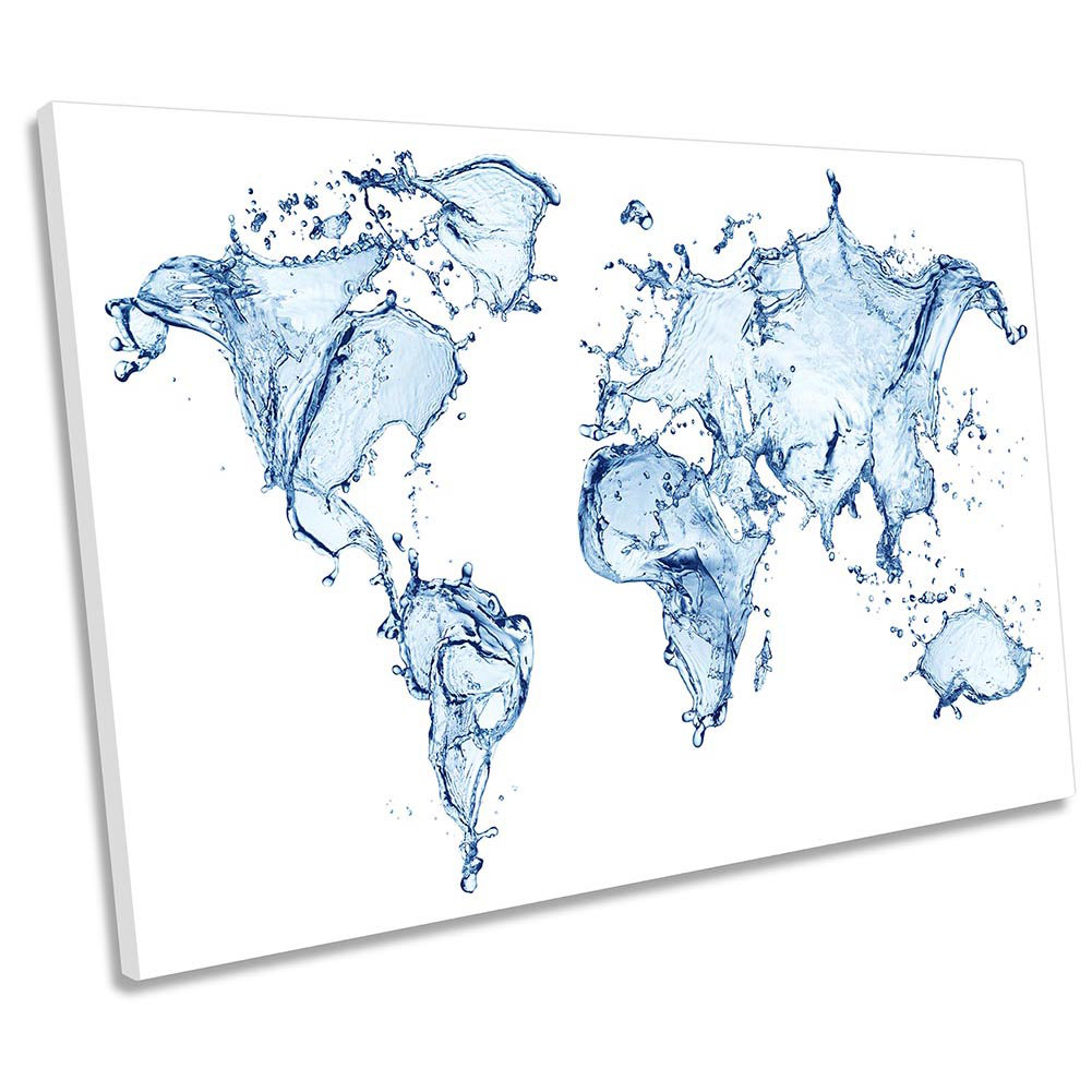 Map World Water Blue Framed CANVAS PRINT Wall Art