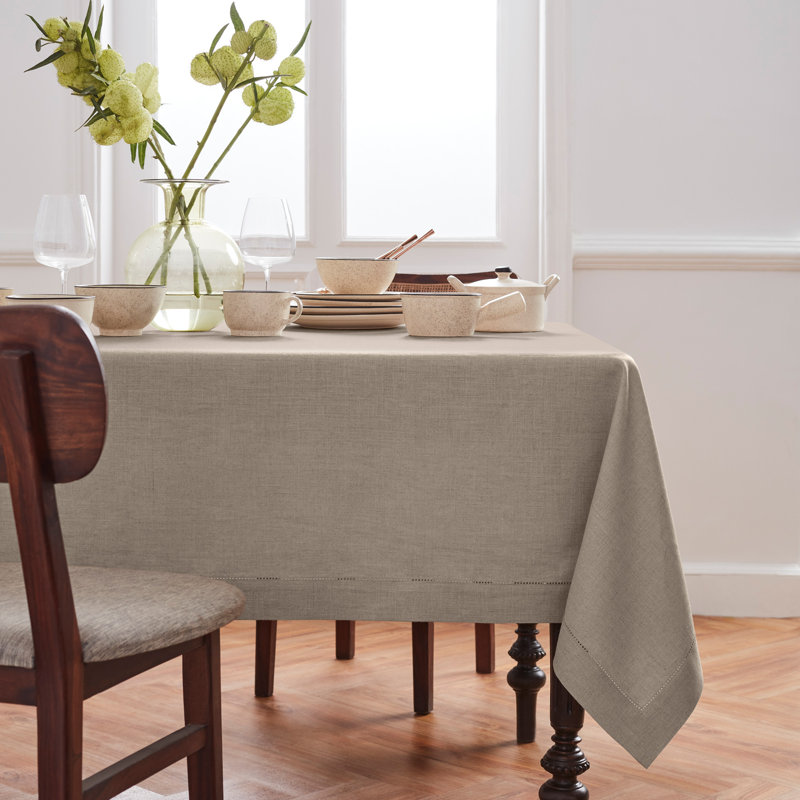 Medium Weight Hemstitch Linen Tablecloth, 108" x 60", Natural