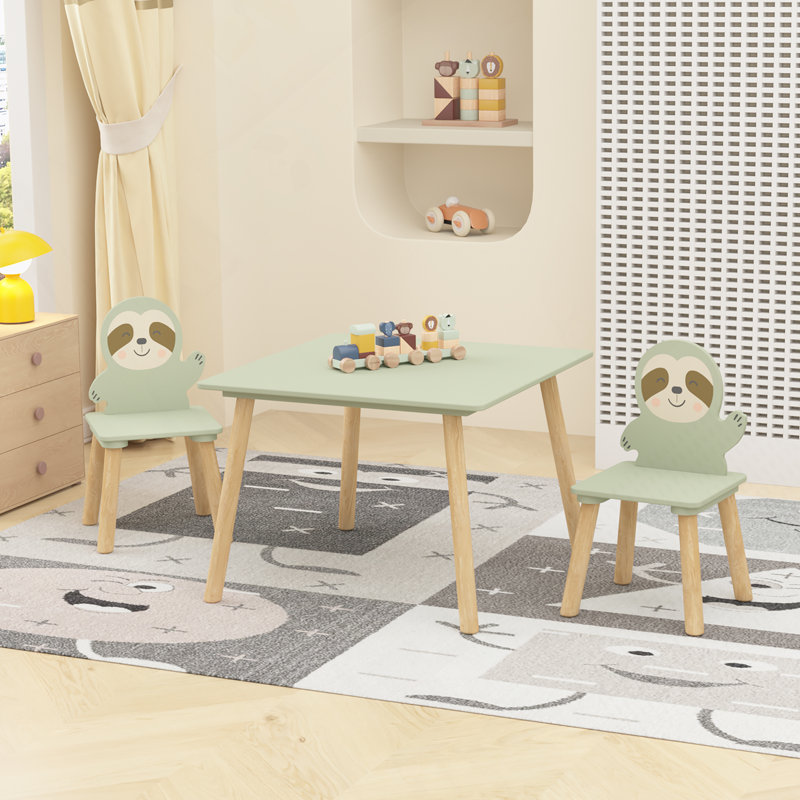 Ensemble de table et de chaises pour enfants avec 2 fauteuils paresseux, mobilier de jeu et d'étude en bois pour tout-petits.