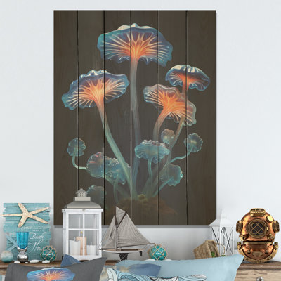 Mystical Jellyfish Garden - Coastal Coral Under Water Wood, art mural sur bois de pin naturel