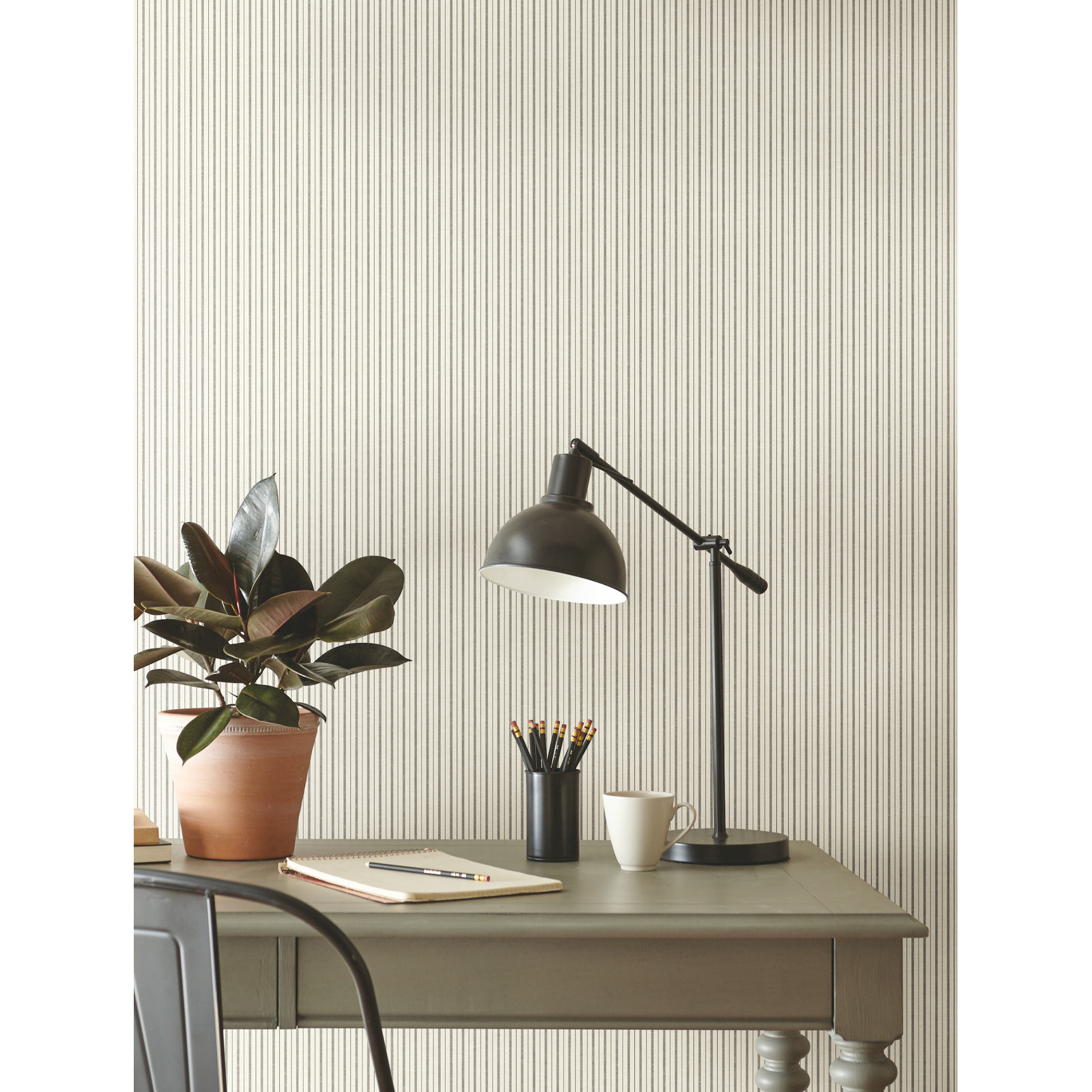 Magnolia Home French Ticking Wallpaper Double Roll, Charcoal/Black