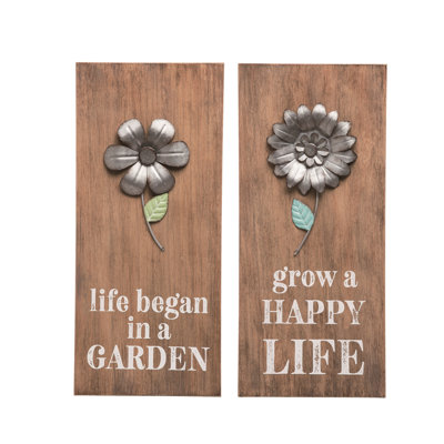  MDF/Metal Flower Wall Decor Set of 2 Spring Home Decorations
