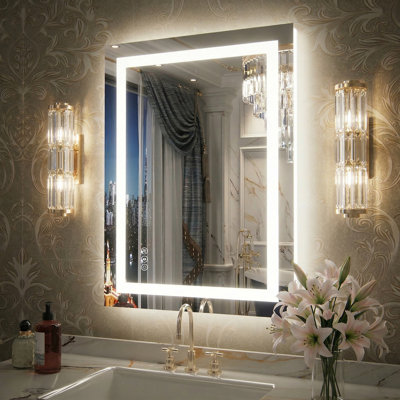 UL Certified IP45 Waterproof Tempered Glass Anti-Fog Dimmable LED Bathroom Mirror with Frontlit & Backlit, 3 Color Lighting, High CRI 90+