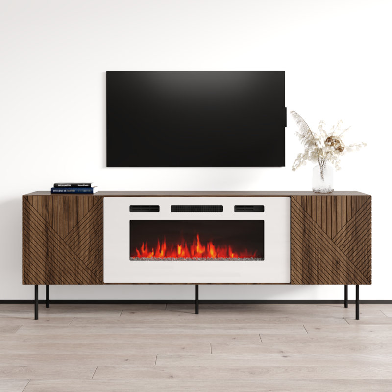 Meuble télé avec foyer 75 "Art-WH, Bois / blanc