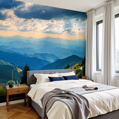 Peel and Stick Wallpaper Appalachian Mountains Blue Ridge Parkway Wall Murals 100"H x 144"W Removable PVC Wall Paper Self-Adhesive Wall Paintings Art Decor for Bedroom Living Room