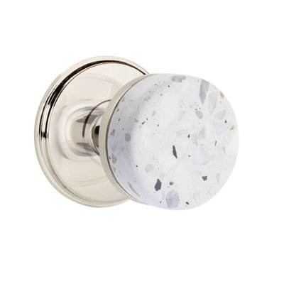 Mortaise intérieure Emtek Select Passage avec rosette Watford et tige conique, bouton Terrazzo clair (droite)