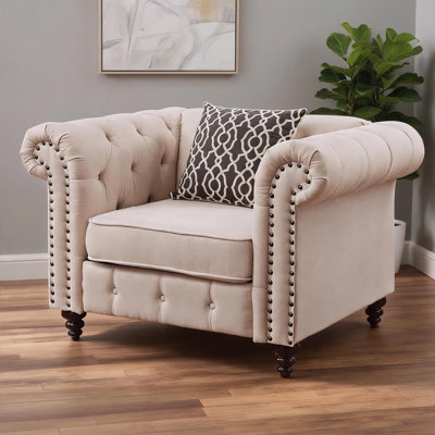 Chaise avec accoudoirs en lin beige, sièges d'appoint pour le salon, lin rembourré avec coussin décoratif inclus