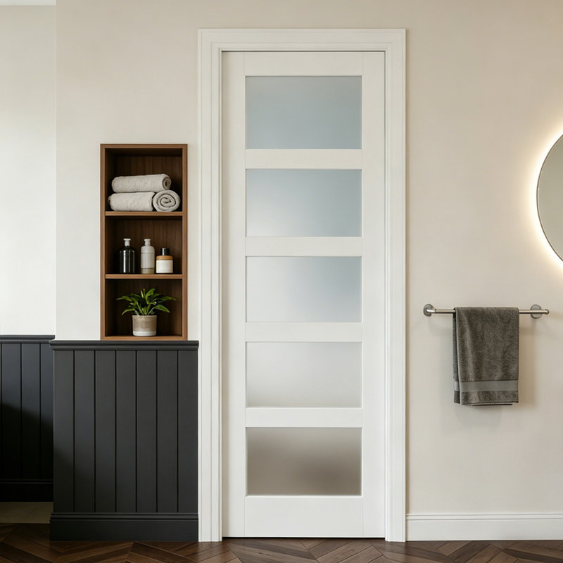 Porte intérieure en panneau de fibres à densité moyenne blanche avec verre réglable 5 Lite, 30 po x 80 po, Oui