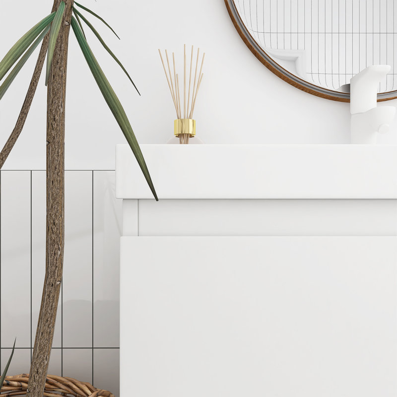 70.87 In. W X 19.69 In. D X 22.49 In. H Single Sink Wall Mounted Bath Vanity In White With White Basin