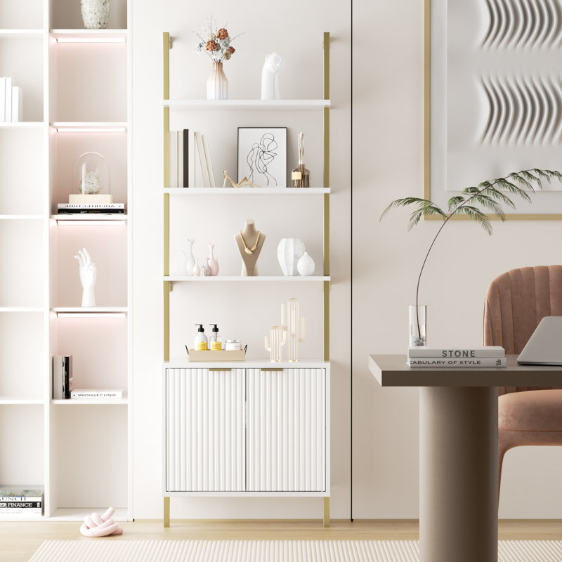 Tesse Unfinished Ladder Storage Bookcase, White/Gold