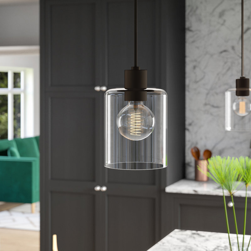 Luminaire suspendu cylindrique simple à 1 lumière Alvy, Bronze vieilli