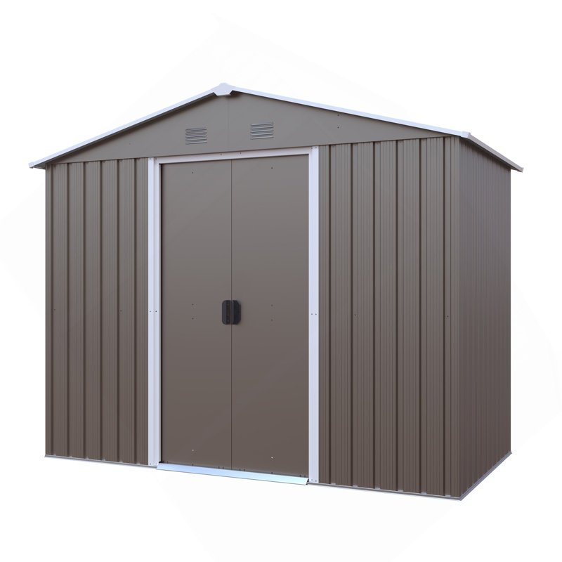 8Ft X 4Ft Outdoor Metal Storage Shed With Metal Foundation,Gray, 74.8" H x 46.85" W x 88.98" D, Gray