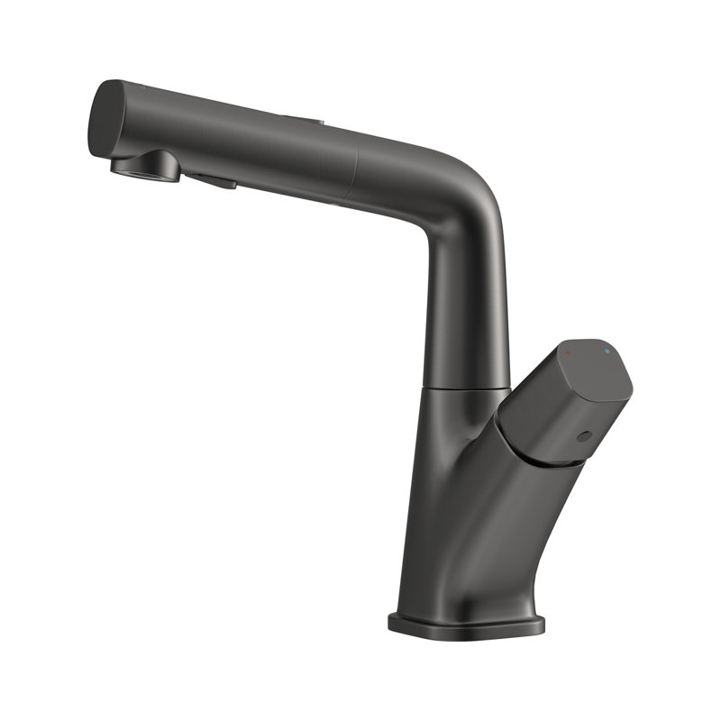 3-Functions Single Hole Single Handle Stainless Steel Pull Out Bathroom Sink Faucet, Gunmetal Black