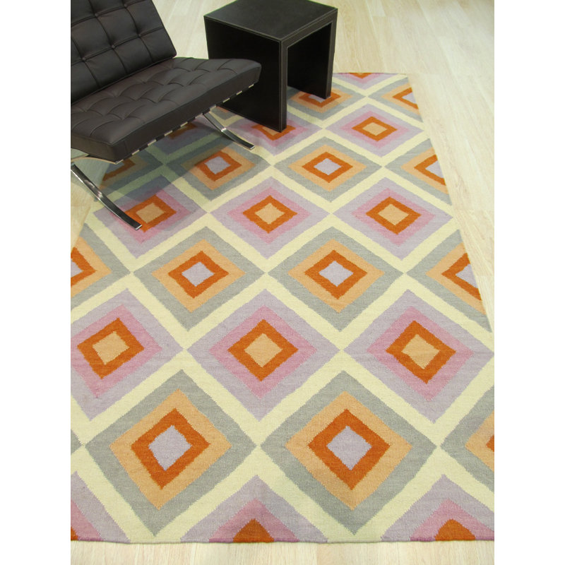 Tapis orange fait à la main Joaquim, Rectangle 9 pi x 12 pi