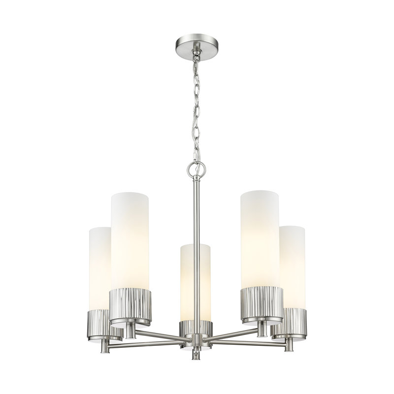 Lustre suspendu à 5 lumières 12 "Bolivar, Blanc mat, Nickel satiné