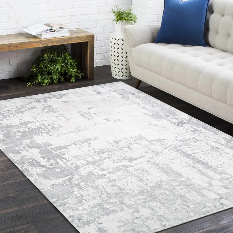 Milo Hand Knotted Area Rug in Gray, Rectangle 5' x 8'