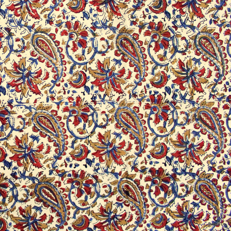 Cotton Floral Tablecloth Rectangle, 104" L x 88" W, Blue/Red