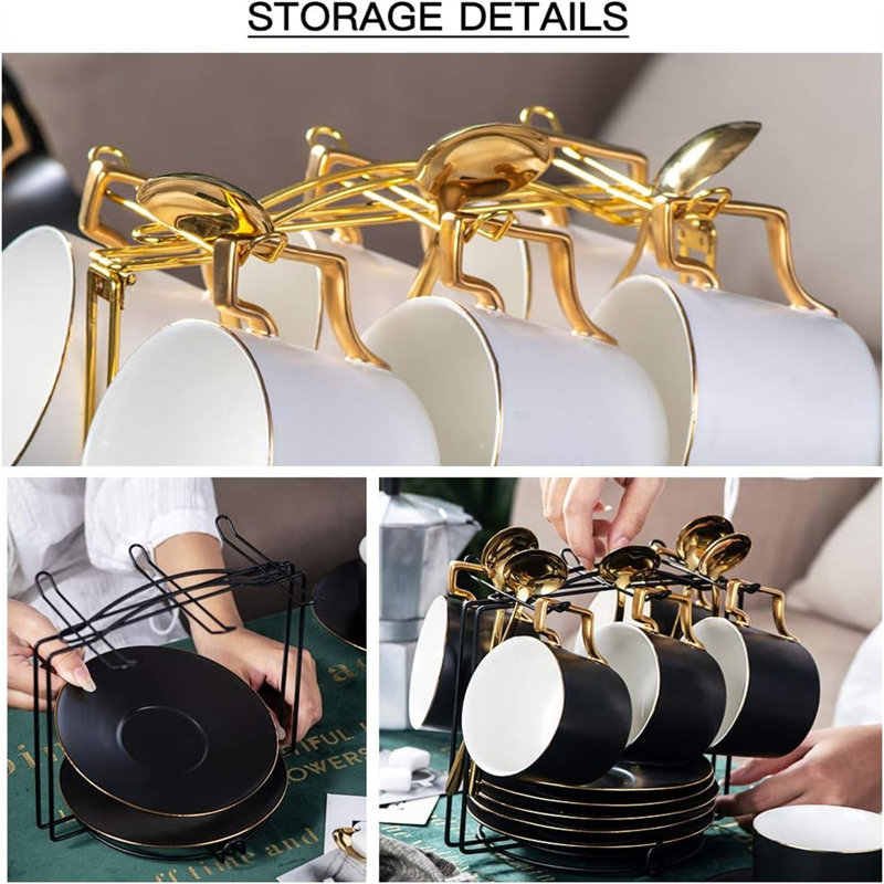 Ceramic / Porcelain Coffee Cup, White/Gold