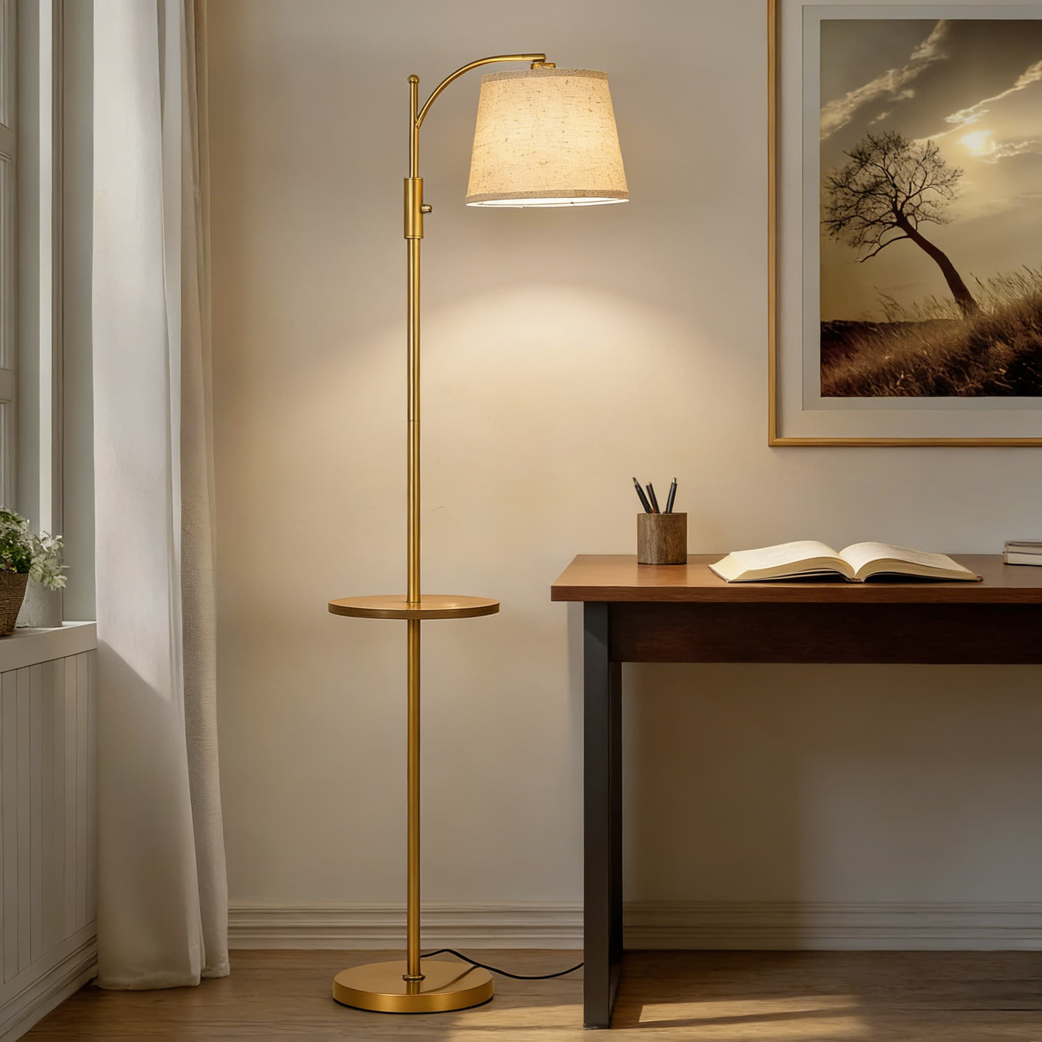 Latitude Run® Modern Floor Lamp With Fully Dimmable Rotary Switch And Adjustable Head, Includes 9W Led Bulb For Living Room, Bedroom, Or Study | Wayfair
