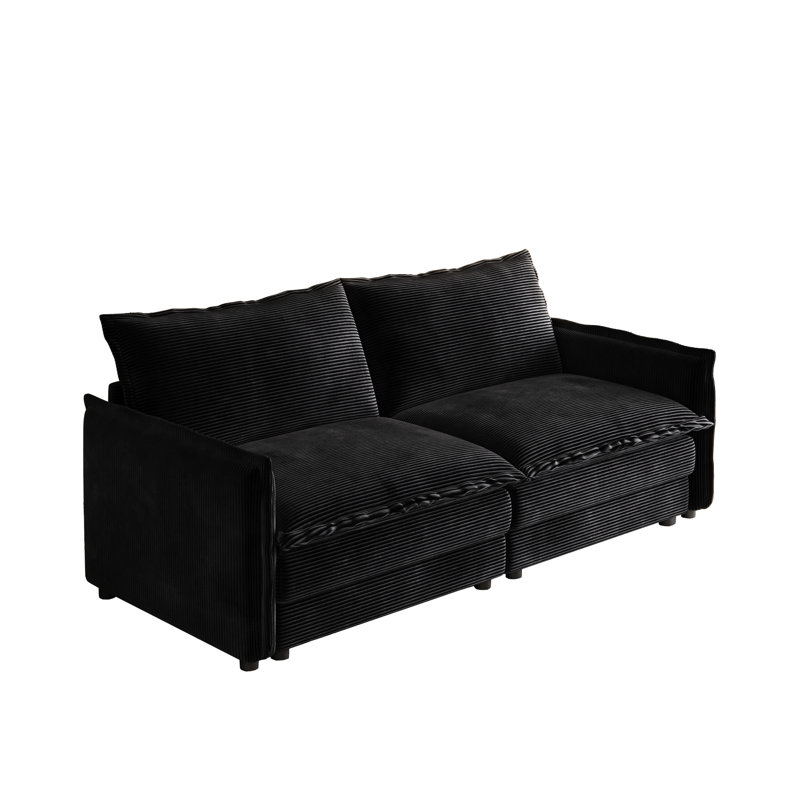 Velours côtelé pour la maison - 2 places, noir, bois, éponge, et tissu noir relaxant 2 places, Noir