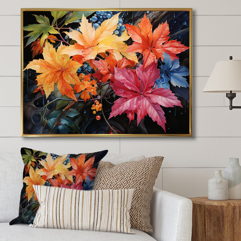 Japanese Maple Collage II - Japanese Canvas Art Print, H 30 po x l 40 po, Cadre photo noir