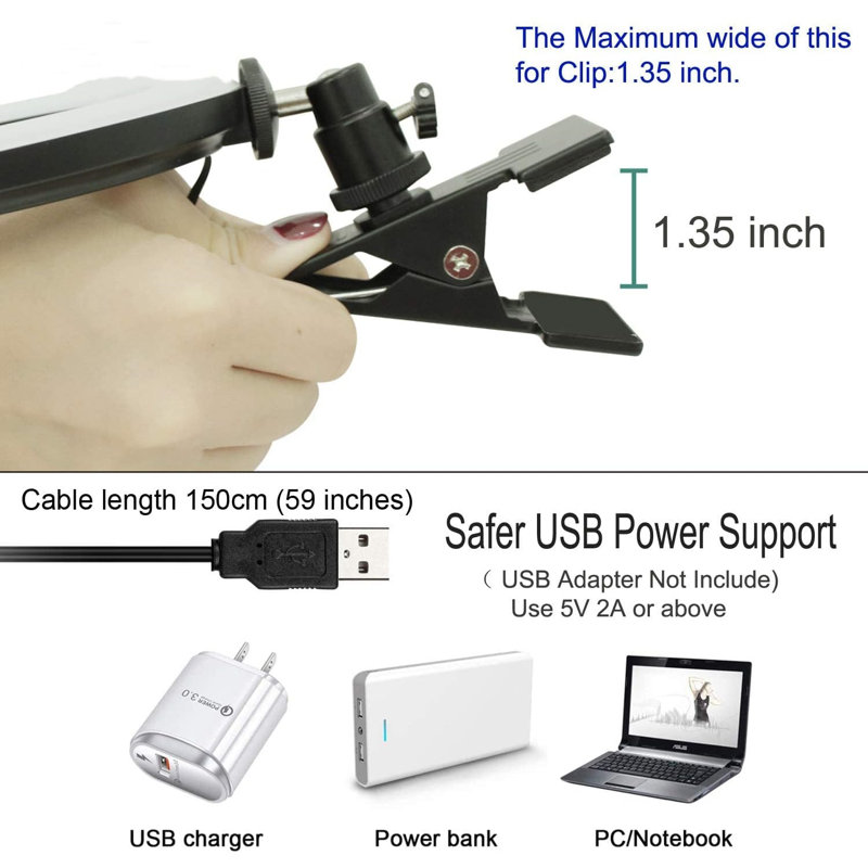 Anneau lumineux à DEL pour la vidéoconférence et la création de contenu - Ensemble d'éclairage à pince à intensité variable 3200K-6500K avec alimentation USB pour ordinateur portable, moniteur, téléphone, yogo, tiktok, twitch, diffusion en conti
