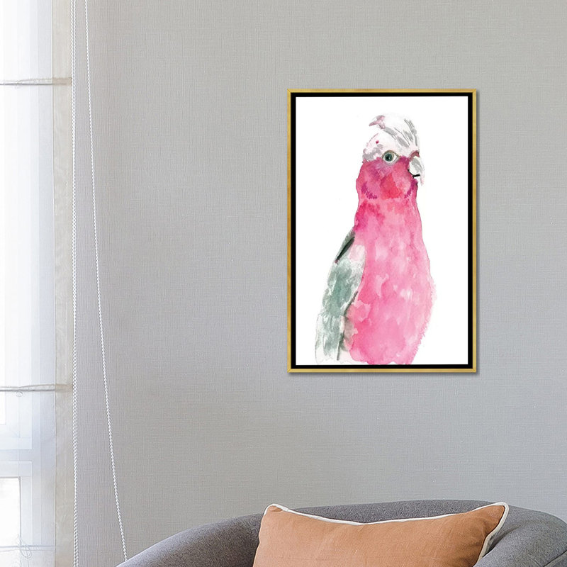 " Fuschia Feathers " by Albina Bratcheva, 26" H x 18" W x 1.5" D, Gold Framed Canvas