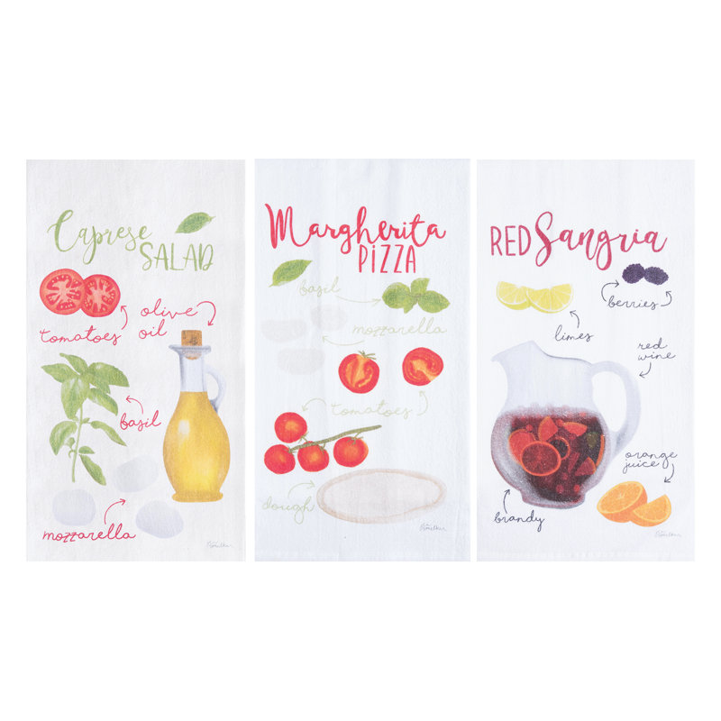 Ensemble de 3 serviettes de cuisine pizza caprese et sangria
