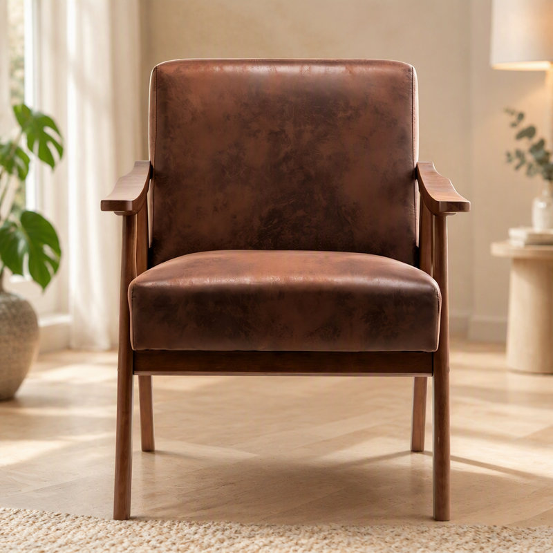 Chaise d'appoint avec revêtement en microfibre et structure en bois massif, idéale pour ajouter style et confort à divers espaces de vie