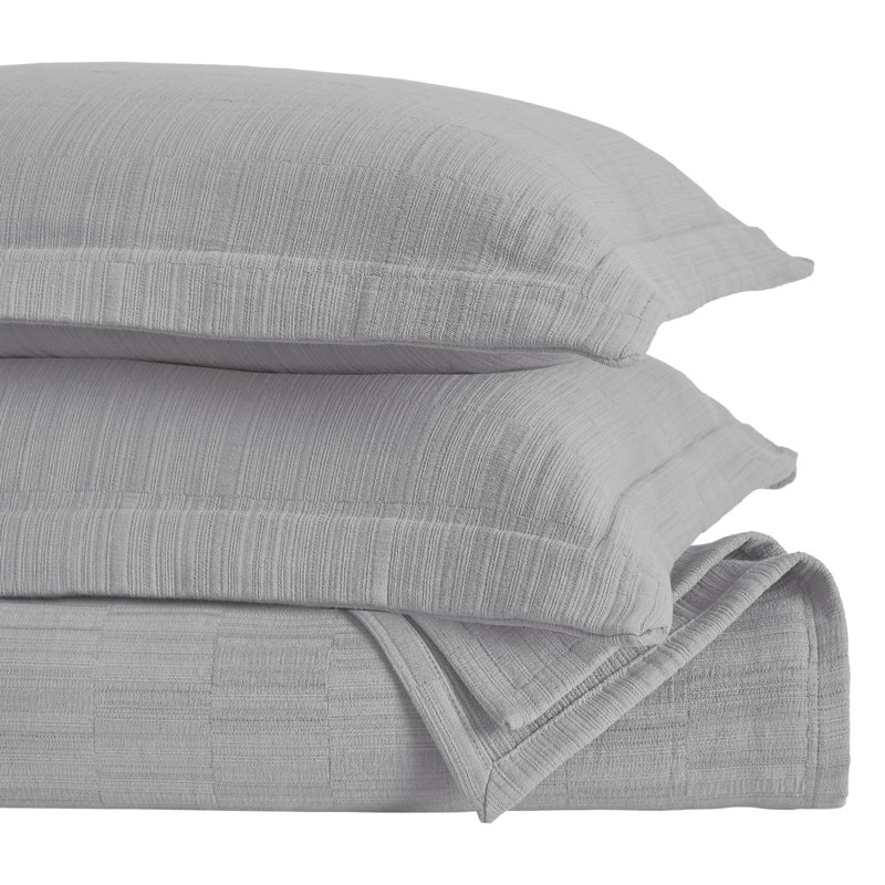 Zenith Cotton Medium Weight Textured Modern Geometric Matelasse Bedspread And Sham Set By, Gray