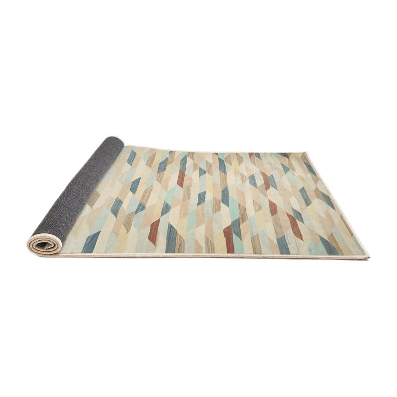 Tapis contemporain beige / bleu, Rectangle 8 pi x 10 pi