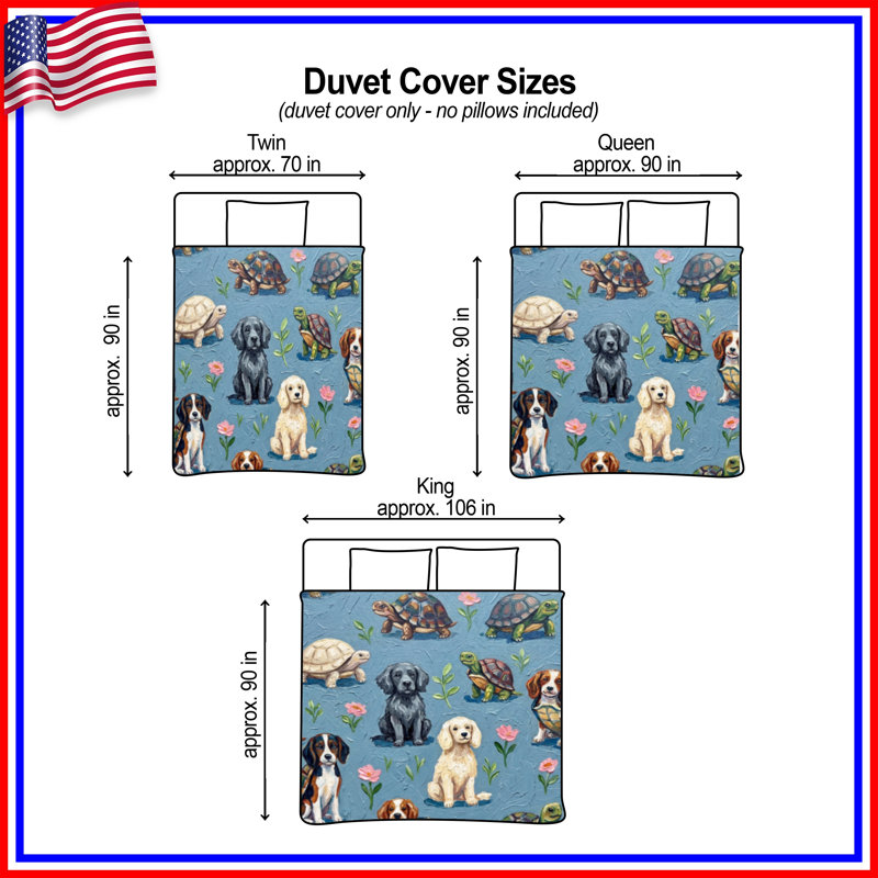 Housses de couette Dogs Turtles Flowers, Grand lit