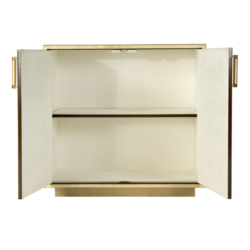 Sudie 32 in. W Wood and Leather 2 Door Accent Cabinet, Gold
