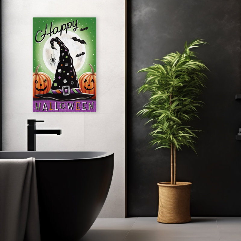 Magical Halloween Witch Hat I - art de citrouille d'Halloween contemporain, H 16 po x l 24 po